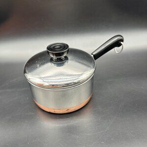 Vintage Pot Revere Ware USA 1 Qt Saucepan Lid Copper Bottom Stainless Steel